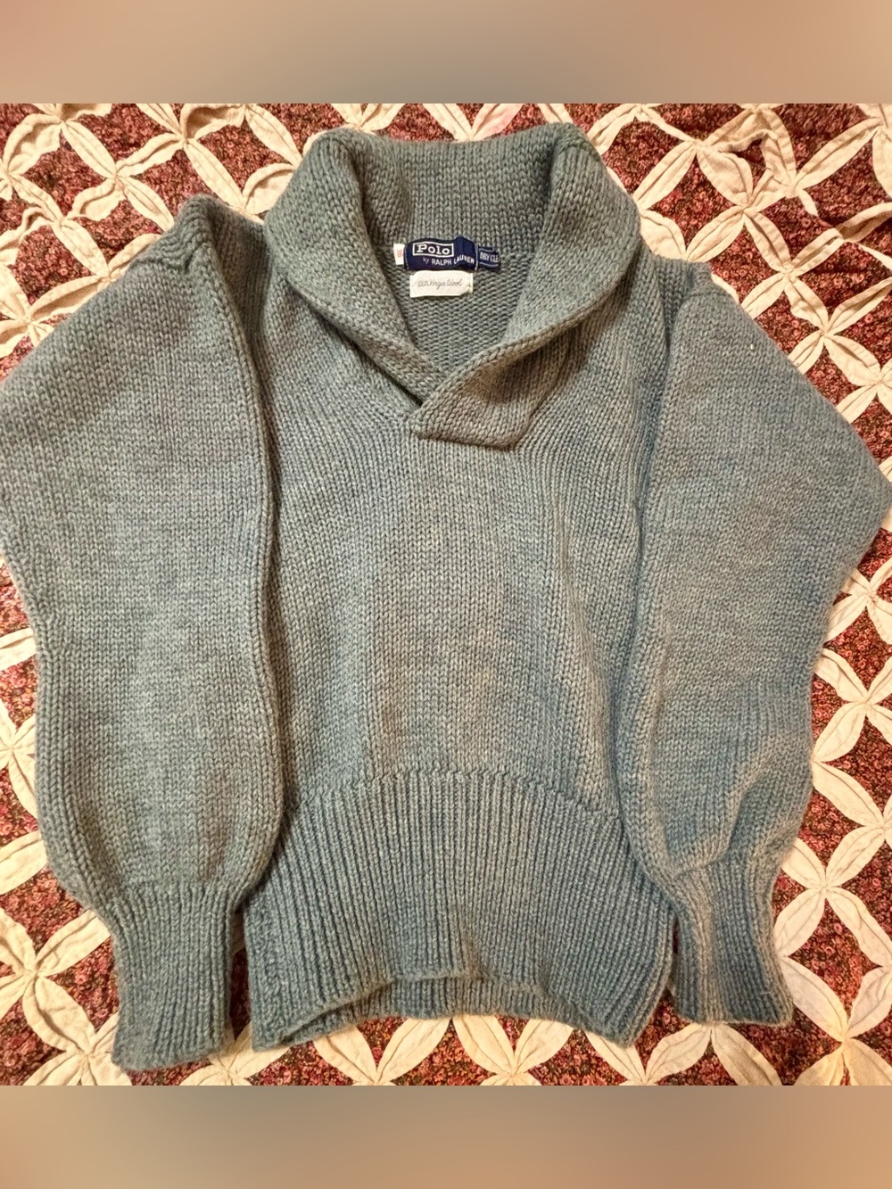 Vintage Heavy Polo Ralph Lauren Wool Knit Shawl Collar Cowl Sweater Size S